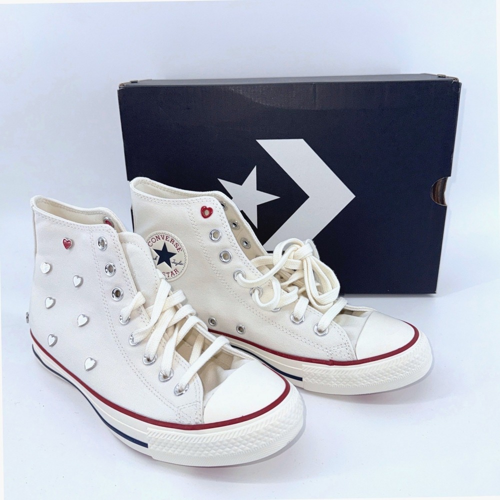 NEW Converse Chuck Taylor All Star Women 9.5 High Top White Heart Studs A19055C - Picture 3 of 15